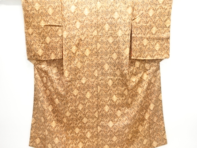 JAPANESE KIMONO / ANTIQUE KIMONO / DIAGONAL GRID & FLORAL CREST